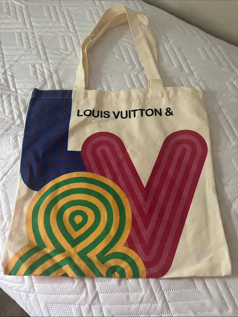 Cream Canvas Tote with Multicolor Graphic Letters